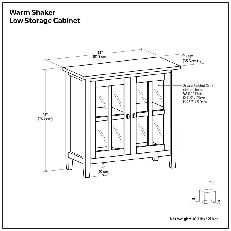 Warm Shaker SOLID WOOD 32 inch Wide Transitional Low Storage Cabinet in Distressed Grey