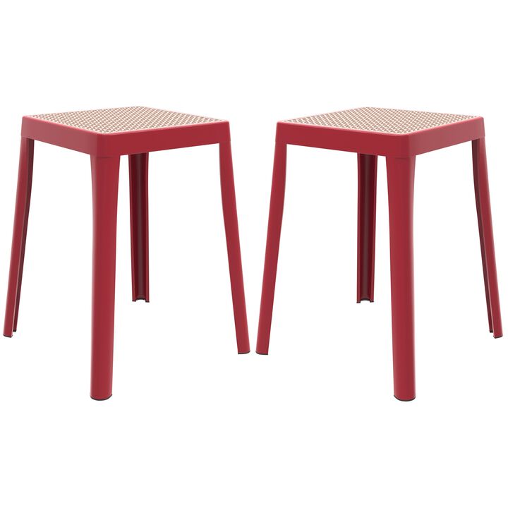 LeisureMod Tresse Stackable Square Dining Stool with Wicker Top, Lightweight Durable Design for Kitchen, Garden, Balcony, Cafe, Deck, or Terrace Use, Set of 2