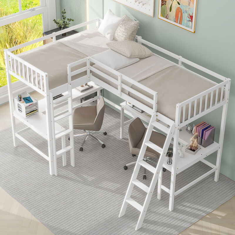 Merax Twin Size L-Shaped Loft Bed with Ladder