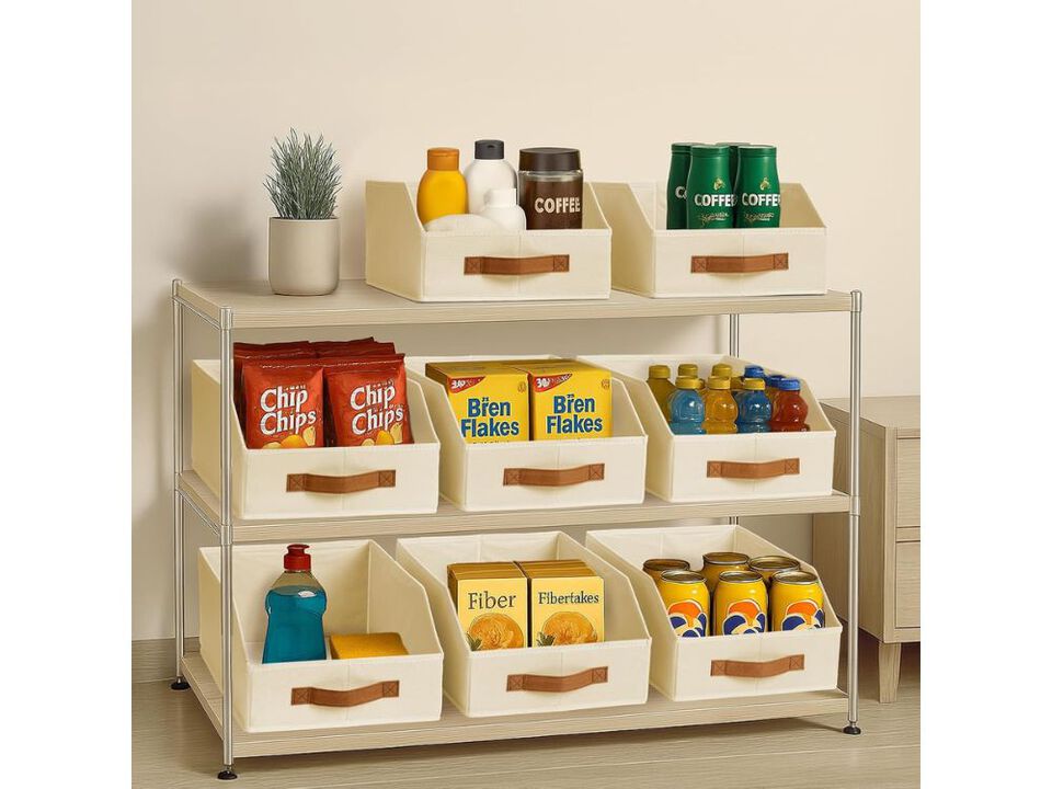6 Pack Fabric Storage Bins Large Collapsible Shelf Organizer Beige Boxes