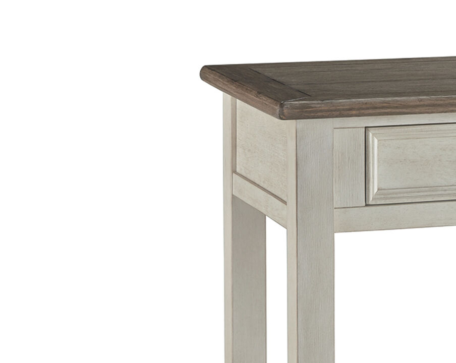 Sofa Table With Plank Style Top and 2 Gliding Drawers, Brown and White - Benzara