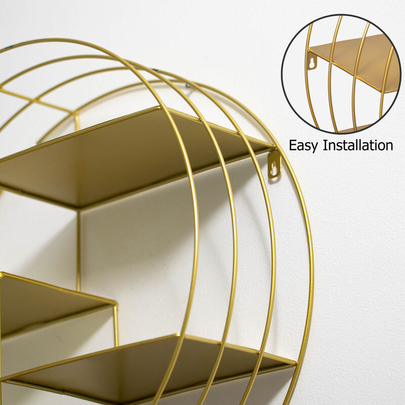 Vintiquewise 4-Tier Floating Circular Silhouette Wall Shelf - Metal Wall-Mounted Display Shelf, Multi-Functional Wall Storage - Perfect for Entryway, Bathroom, Bedroom, Living Room or Office, Gold