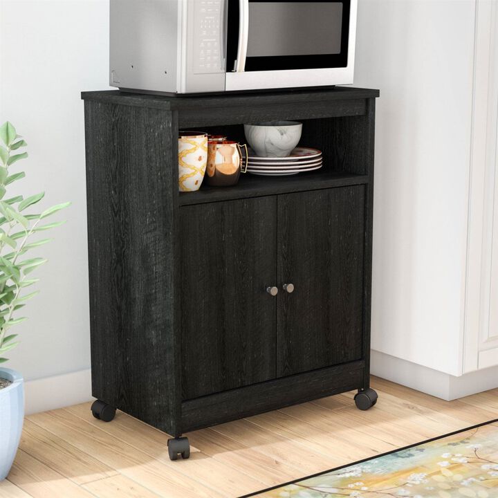 Hivvago Black Utility Cart / Kitchen Microwave Cart with Casters