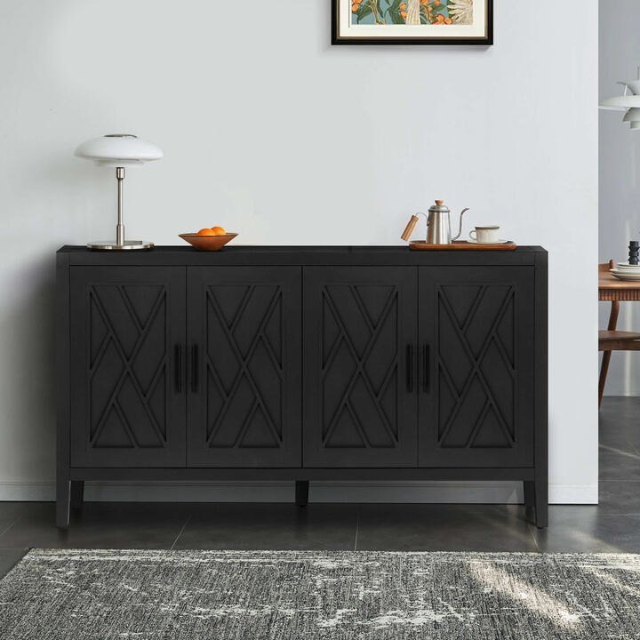 Merax 4-Door Fir Wood Storage Cabinet - Symmetrical Design with Adjustable Shelves