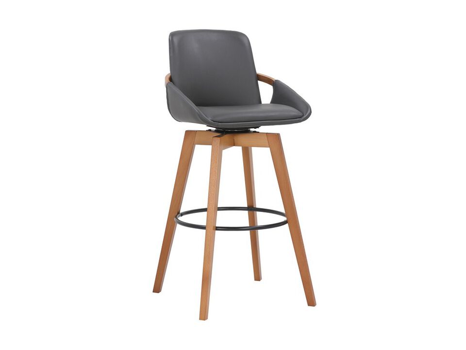 30 Inches Leatherette Swivel Barstool, Gray and Brown-Benzara