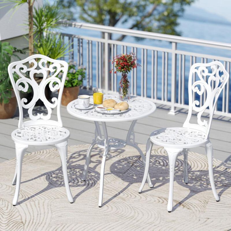 Hivvago 3 Piece All Weather Cast Aluminum Bistro Chairs and Table with Umbrella Holes