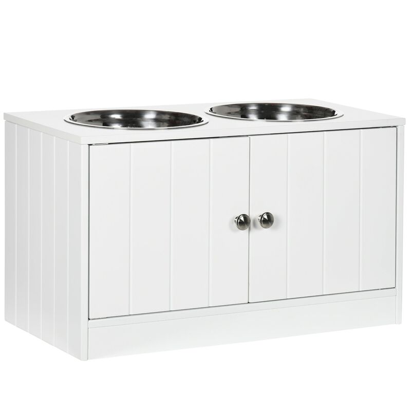 White Pet Dining Station: Elevated Dog Bowls with Storage for Large Dogs