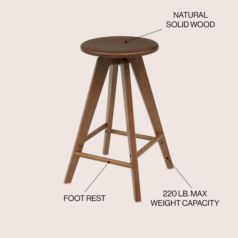 Ceren MidCentury Industrial Round Solid Wood Backless Stool