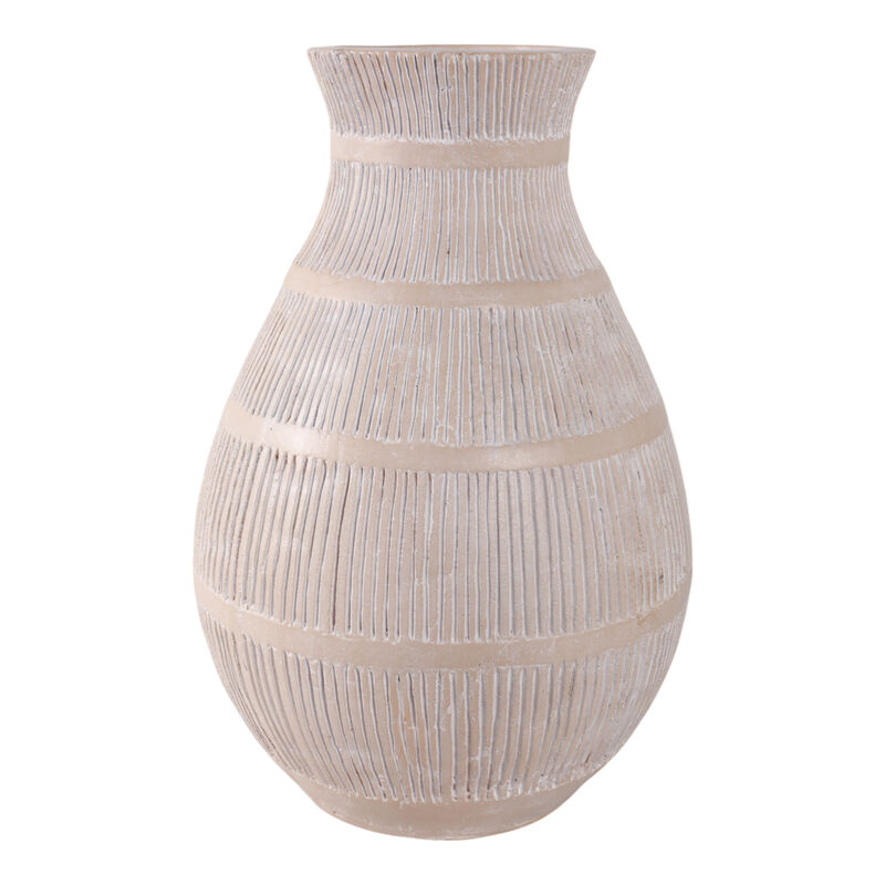 Terracotta, 19" Organic Vase With Lines, Ivory image number 2