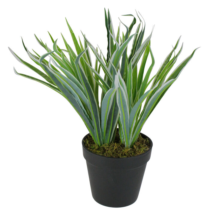 13" Artifical Two Toned Green Potted Grass Plant