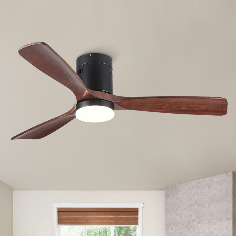 Semi Flush Ceiling Fan with Integrated LED Light in Solid Wood Blade image number 2