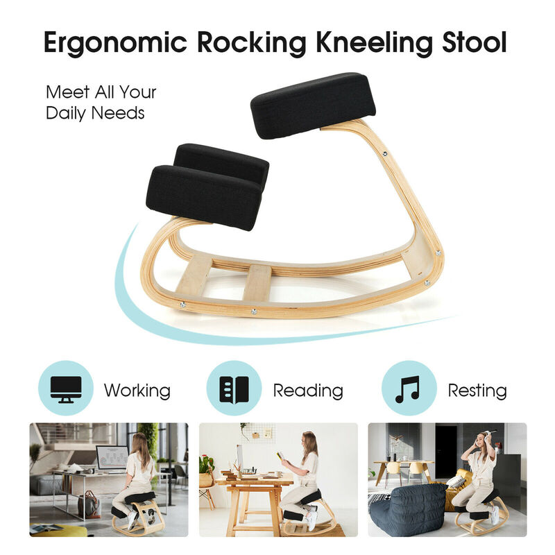 Costway Ergonomic Kneeling Chair Rocking Stool Upright Posture Office Furniture Black