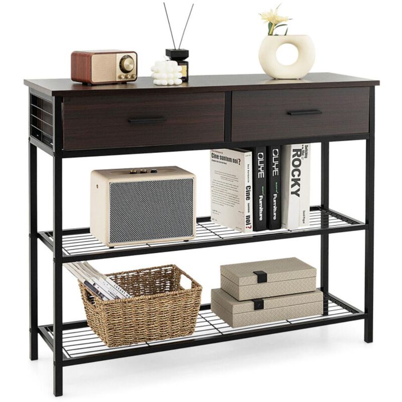 Hivvago Entryway Table with 2 Drawers and 2-Tier Shelves