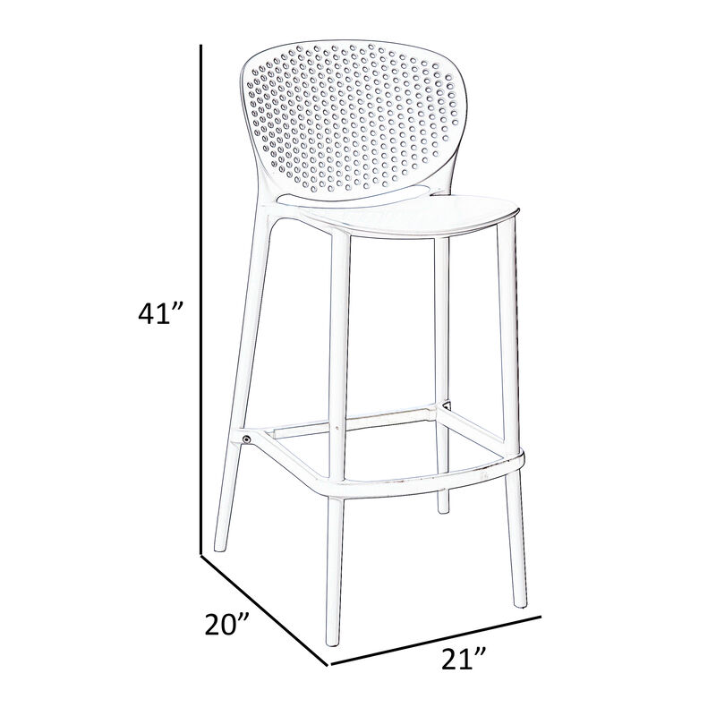 Celin 30 Inch Barstool Chair, Set of 4, Stackable, Mesh, Curved Seat, Gray - Benzara