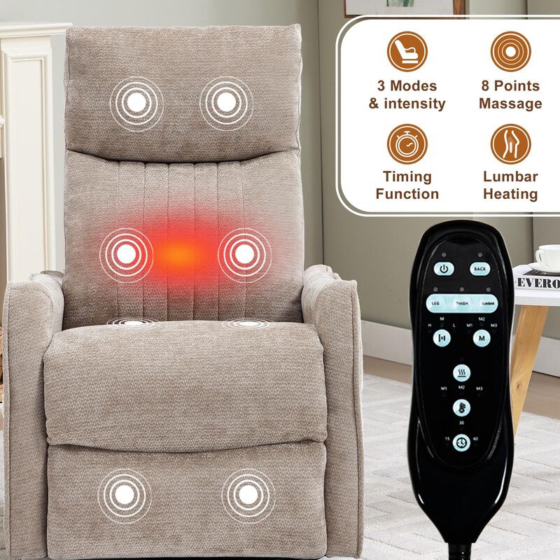 360&deg; Swivel Rocker Manual Recliner Chair with Heat and Massage, Upholstered Chenille Reclining Chair for Living Room image number 4