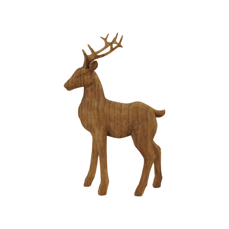 Wood-Finish Polyresin Deer Sculpture image number 0