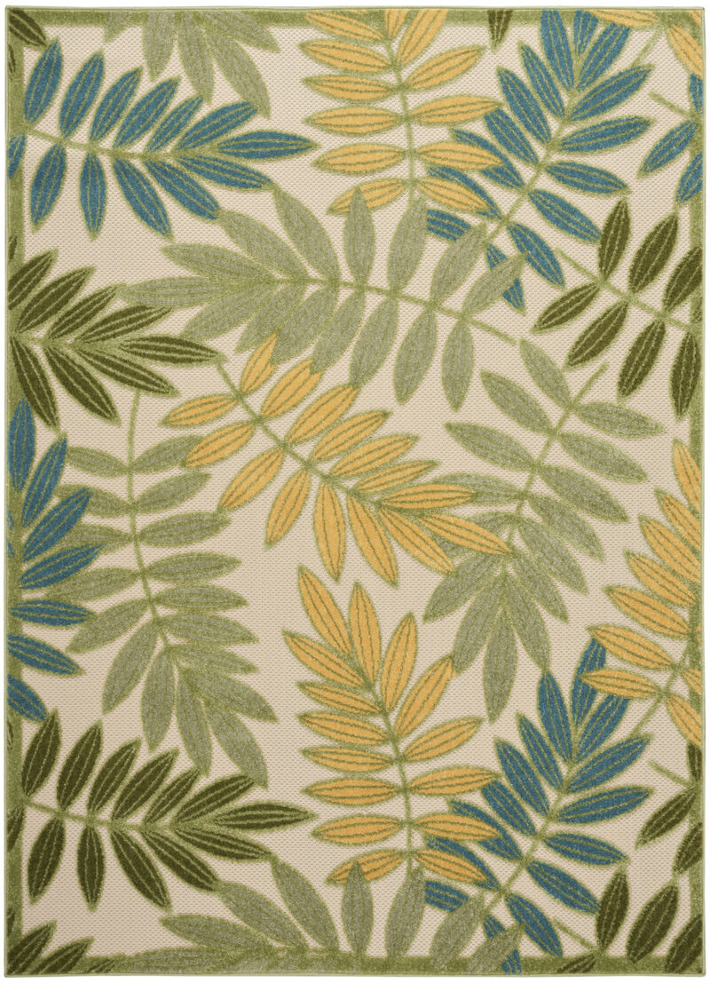 HomeRoots 6' X 9' Green Yellow And Blue Palm Leaf Indoor Outdoor Area Rug image number 0