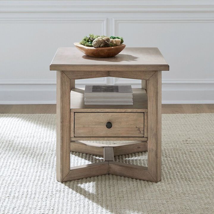 Liberty Furniture Living Room Rectangular End Table with Storage Drawer - Barley Buff Birch Wood