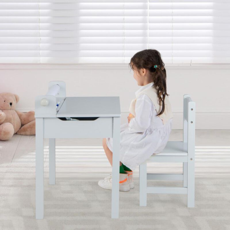 Hivvago Wooden Kids Table and Chair Set with Storage and Paper Roll Holder image number 2
