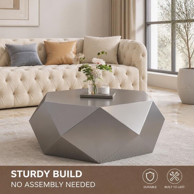 GOODSILO Modern Geometric Stainless Steel Coffee End Table, No Assembly Compact Accent Table for Living Room Bedroom Office and Balcony image number 4