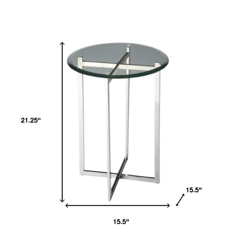 Homezia 21" Silver Geo Base and Glass Round End Table