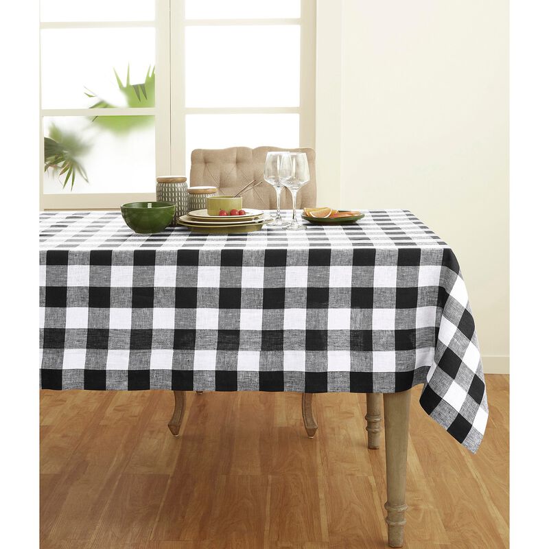 Solino Home Buffalo Check 100% Linen Tablecloth &ndash; Handcrafted, Machine Washable, Perfect for Holiday and Everyday Dining