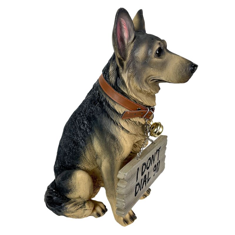 I Don't Dial 911 German Shepherd Guard Dog Warning Statue image number 1