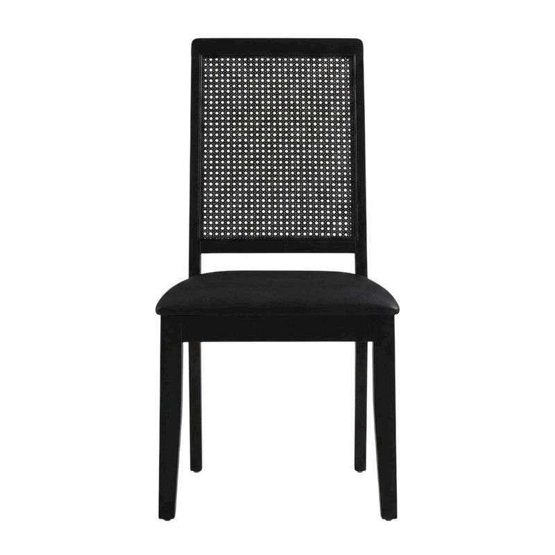 Vegan Leather Upholstered Faux Rattan Dining Chairs, Black Black, Set of 2 image number 0
