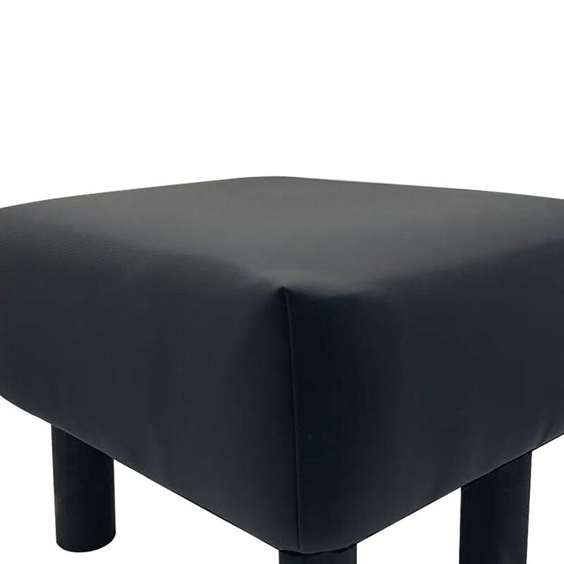Ginni Footstool Ottoman Set of 2, Black Faux Leather, Soft Seat, Wood Legs - Benzara