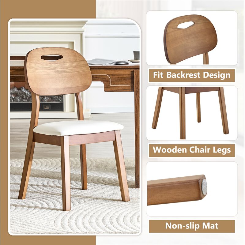 Whisen 2-Pack Solid Wood Dining Chairs with Hollow Out Backrest, PU Leather Upholstered Chairs for Dining Room, Kitchen, Living Room image number 5