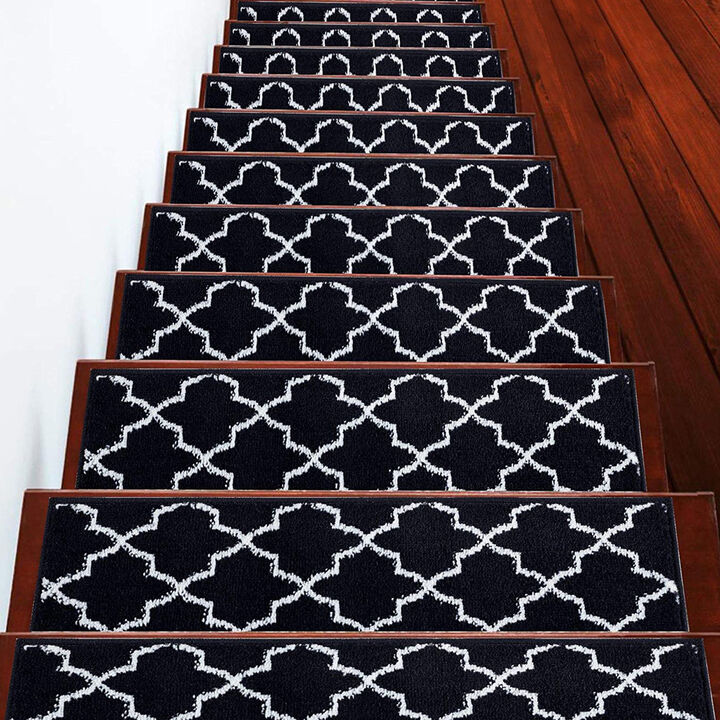SUSSEXHOME Carpet Stair Treads Easy to Install with Double Adhesive Tape - Safe, 9" X 28" - Navy 