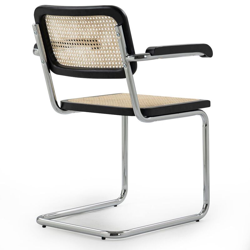 Glamour Home Set of 2 Barnard Black Wooden Dining Chair with Rattan Back and Chrome Legs