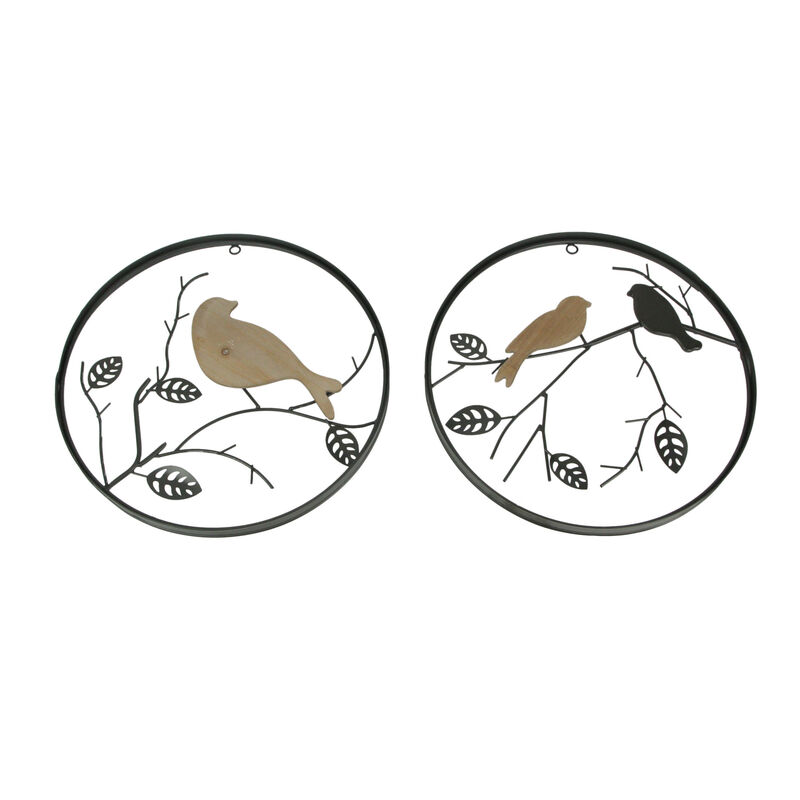 15 in Metal Wood Birds On Branches Wall Hanging Sculpture Home Decor Art Set / 2 image number 0