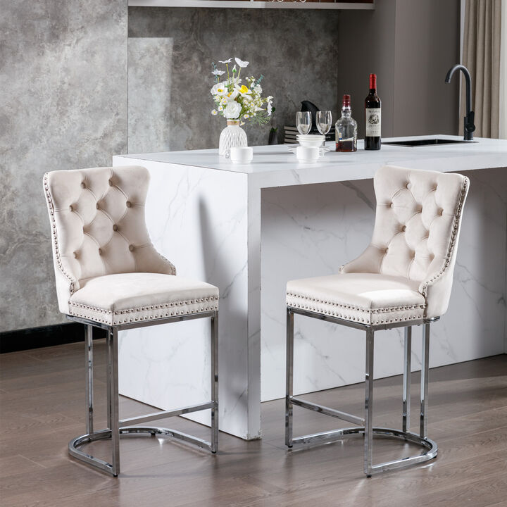 Streamdale 2-Pack Modern Velvet Bar Stools with Metal Legs