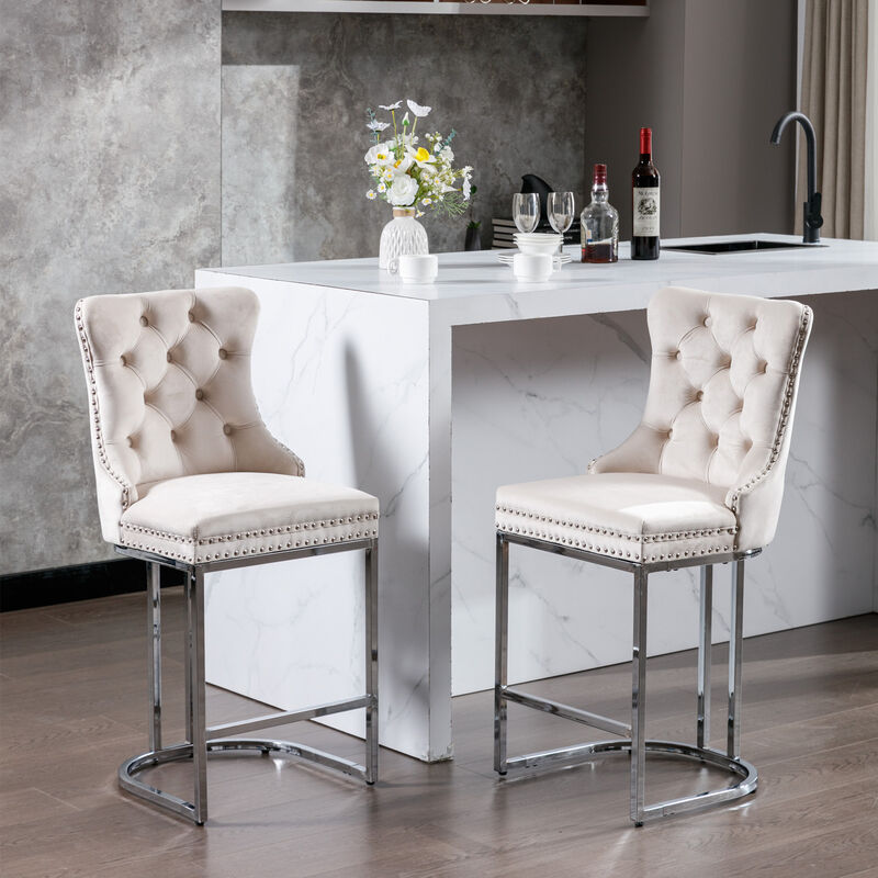 Streamdale 2-Pack Modern Velvet Bar Stools with Metal Legs