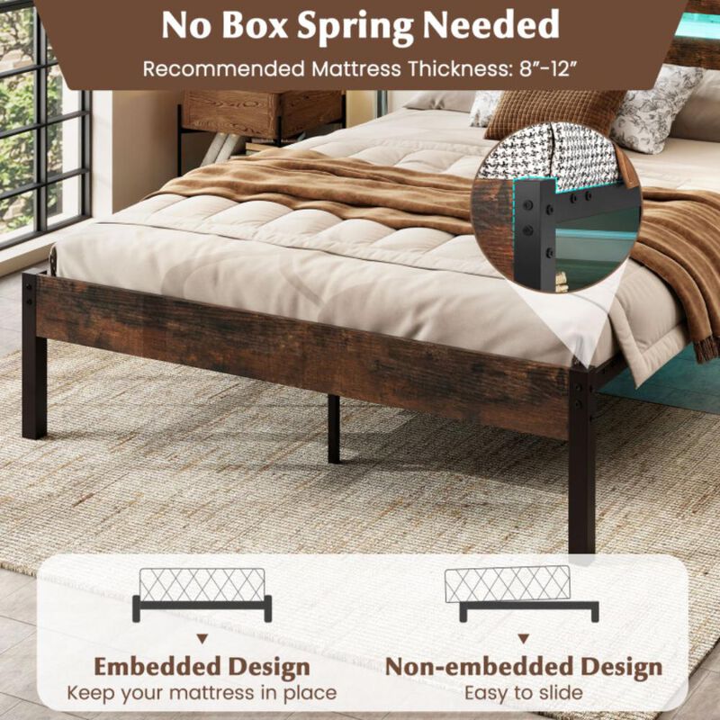 Hivvago Heavy-Duty Metal Slats Support Bed Platform with Charging Station