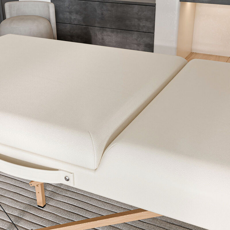 FUFU&GAGA Portable Folding Massage Bed with Solid Wood Legs & Metal Frame, Beige PVC Leather Top (Open: 84.2 in. W x 21.2 in. D x 26.7 in. H / Folded: 36.2 in. W x 7 in. D x 21.2 in. H), Beige