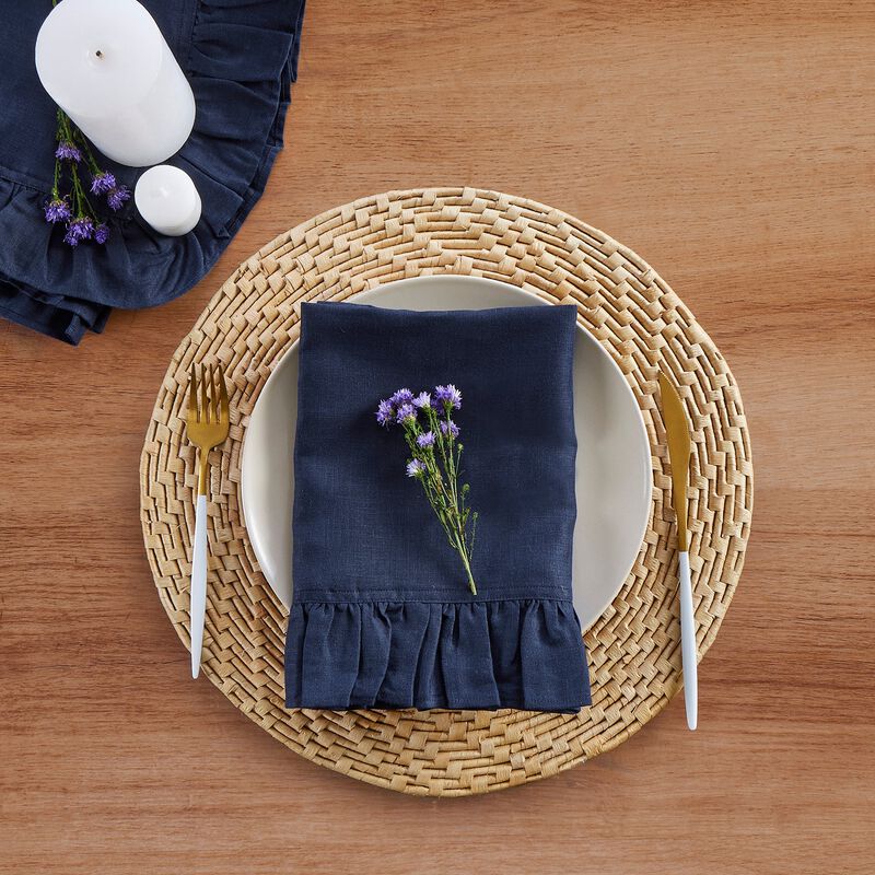 Solino Home Gabrielle Ruffle 100% Linen Dinner Napkins &ndash; Set of 4, 20 x 20 in, Machine Washable, Holiday and Everyday Dining