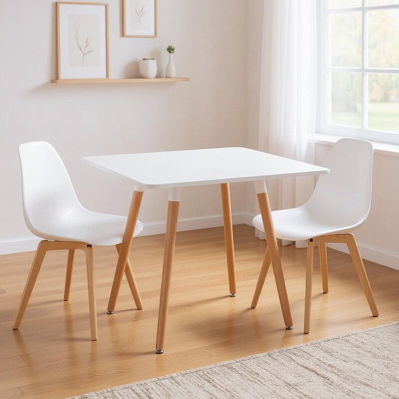 HomeRoots 32" White and Natural Wood and Solid Wood Square Dining Table