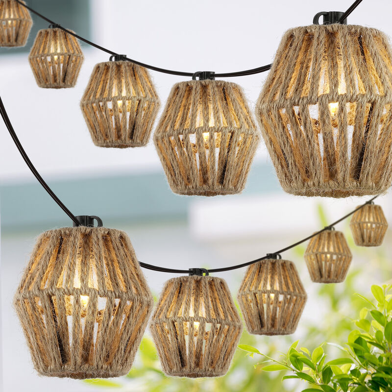 Samara Light Indoor/Outdoor Mid-Century Classic Incandescent C7 Lantern Hemp Rope Shaded String Lights
