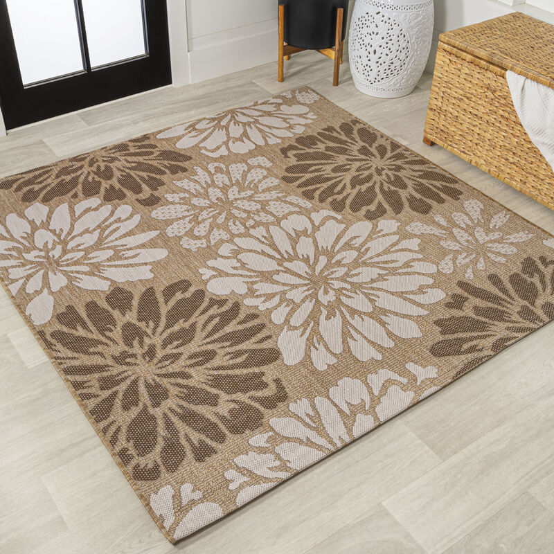 Zinnia Modern Floral Textured Weave Square Indoor/Outdoor Area Rug