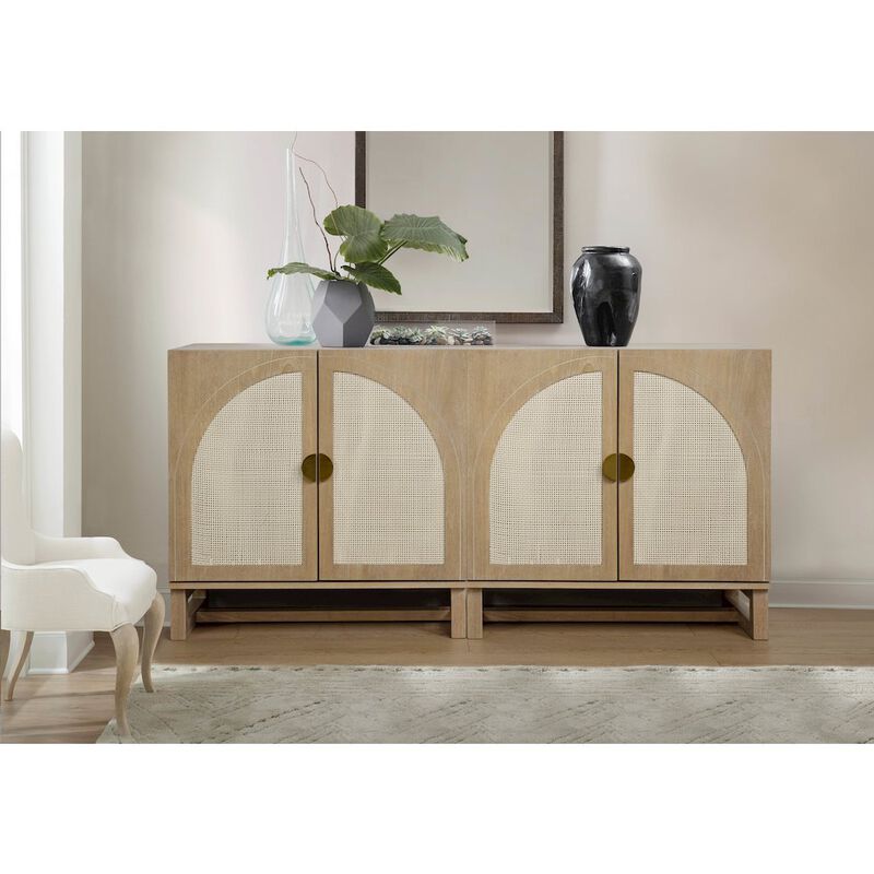 31" Wide 2-Door Accent Cabinet Natural Oak Wood Finish Boho Modern Sideboard image number 6