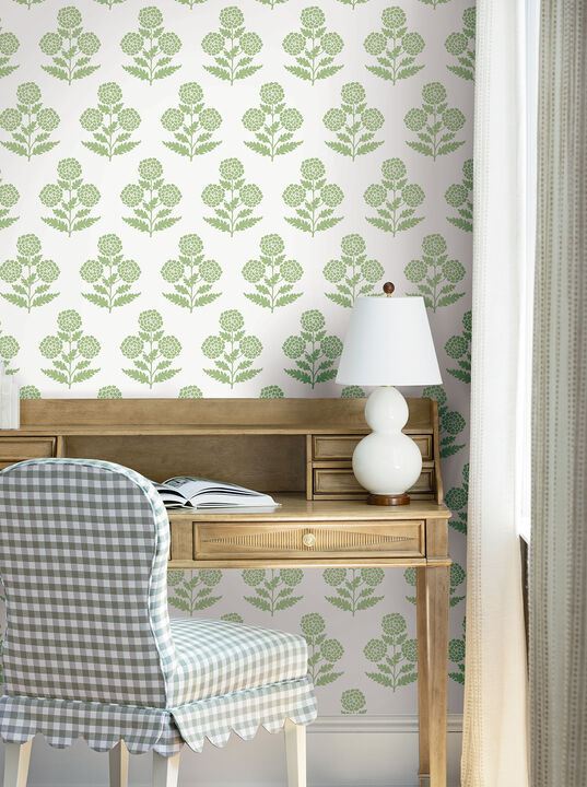 Souci Green Marigolds Wallpaper