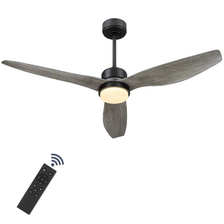 52 Inch Blade LED Propeller Ceiling Fan with Remote Control, Wood Color