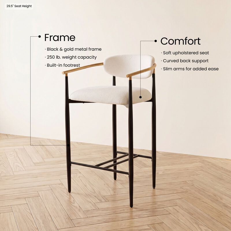 COLAMY MATRIX 29.5'' Upholstered Bar Height Bar Stools with Arms image number 3