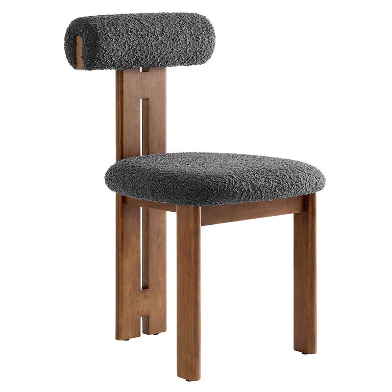 Modway Torian Upholstered Boucle Dining Chairs Set of 2 in Walnut Black - 3-Legged Farmhouse Kitchen Chairs - Mid-Century Modern Armless Accent Chairs - Comfortable Side Chairs with Wood Legs image number 3