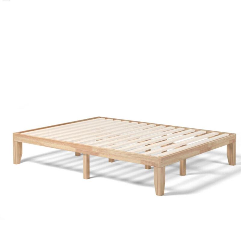 Hivvago 14 Inch Queen Size Rubber Wood Platform Bed Frame with Wood Slat Support.