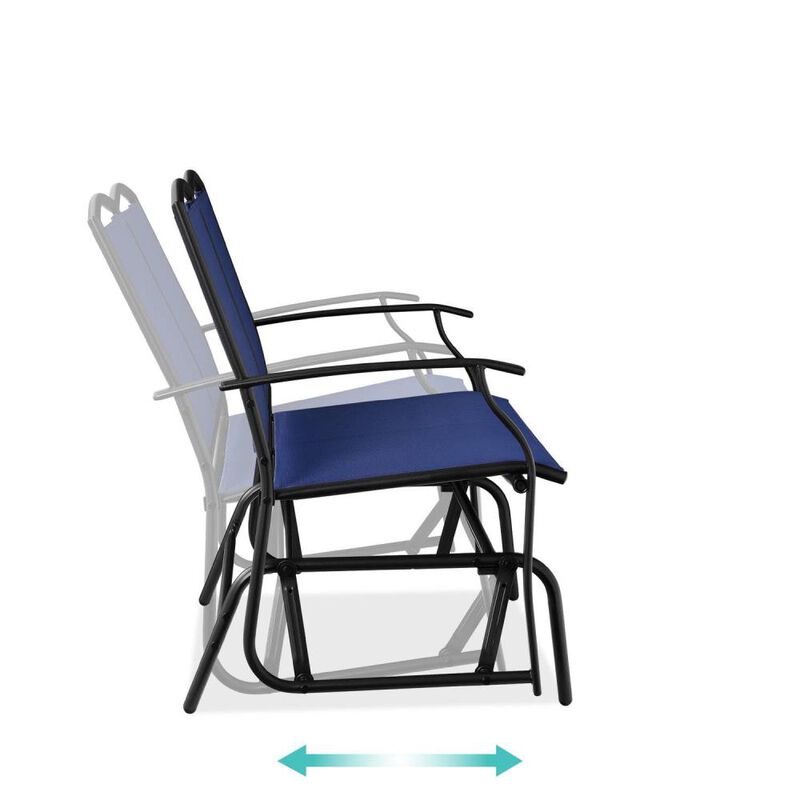Hivvago 2 Seat Mesh Patio Loveseat Swing Glider Rocker with Armrests in Navy Blue