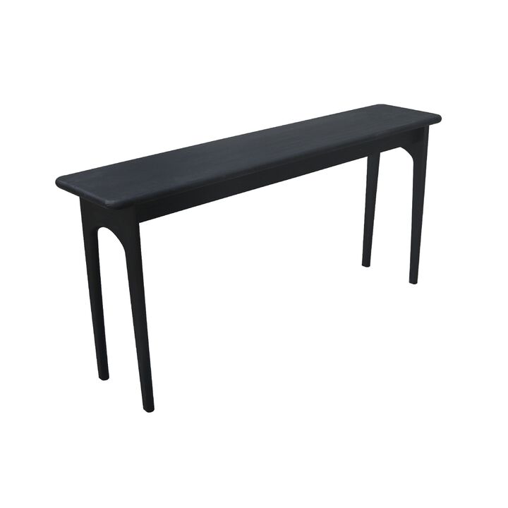 Areo Sofa Console Table, 65 Inch Narrow Top w Curved Legs, Matte Black - Benzara