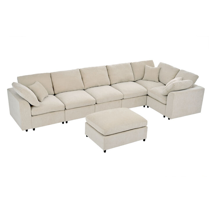 Merax Extra Large 7-Seater Modular Sectional Sofa with L-Shape Design & Movable Ottoman